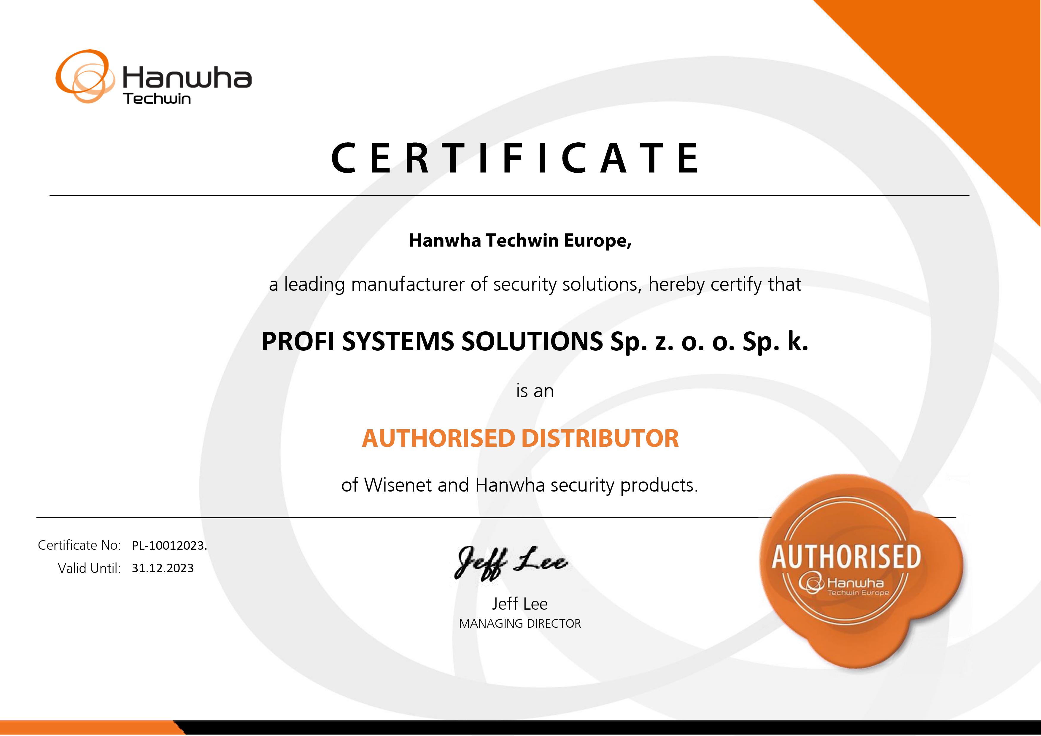 Dystrybutor Hanwha Techwin Profi Systems Solutions