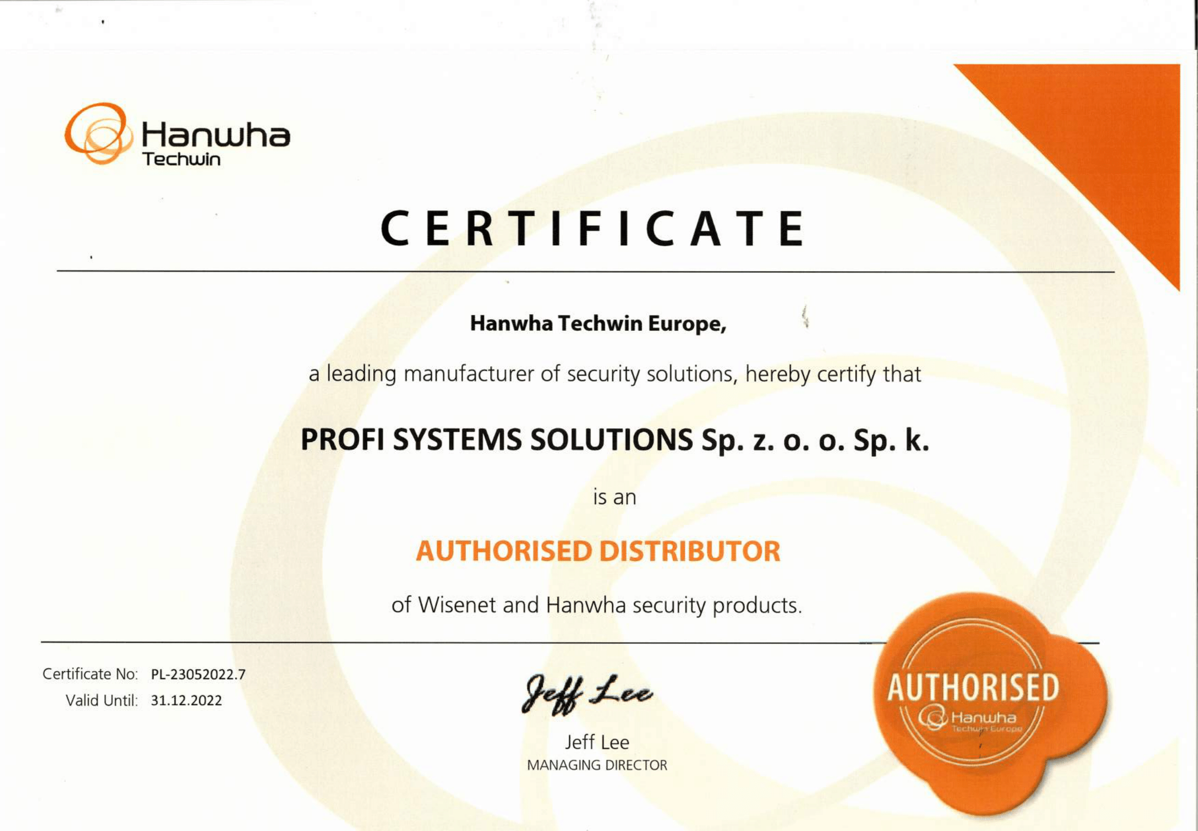 Hanwha certyfikat Profi Systems