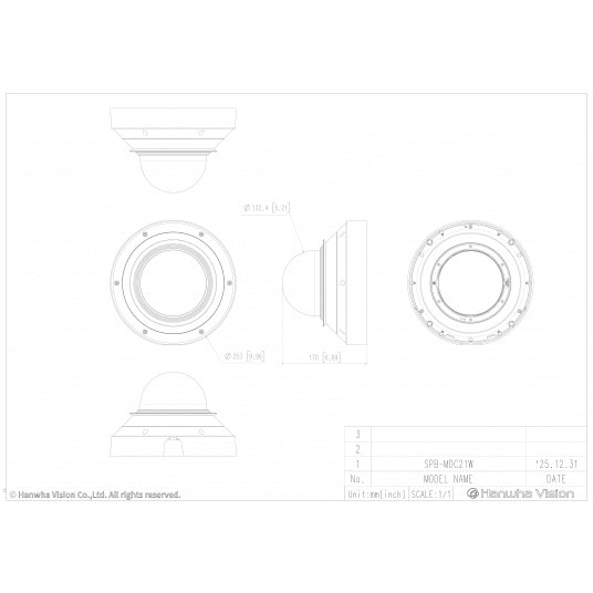 Adapter montażowy do kamer kopułkowych Hanwha Vision - SPB-MDC21W -zdjęcie numer 3