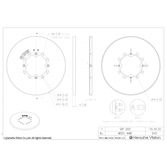 Adapter montażowy do kamery kopułkowej Hanwha Vision - SBP-200C -zdjęcie numer 4
