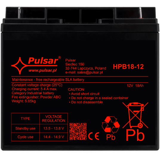 Akumulator kwasowo-ołowiowy 18Ah 12V Pulsar - HPB18-12 -zdjęcie numer 2