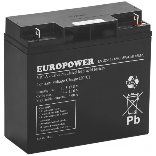 Akumulator kwasowo-ołowiowy 20Ah 12V Europower - EV 22-12 -zdjęcie numer 1