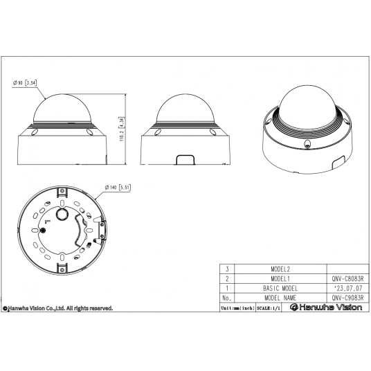 Kamera IP kopułowa wandaloodporna Hanwha Vision AI Seria Q 5 MPix - QNV-C8083R