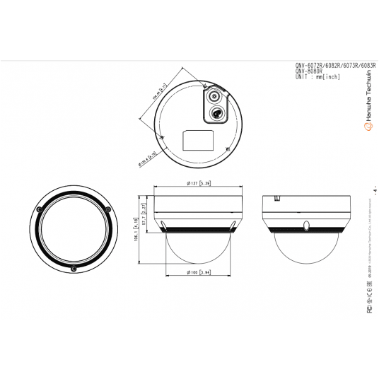 Kamera IP kopułowa wandaloodporna Hanwha Vision Seria Q 5 MPix - QNV-8080R