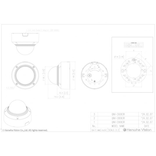 Kamera IP kopułowa wandaloodporna Hanwha Vision Seria Q AI 2 MPix - QNV-C6083R