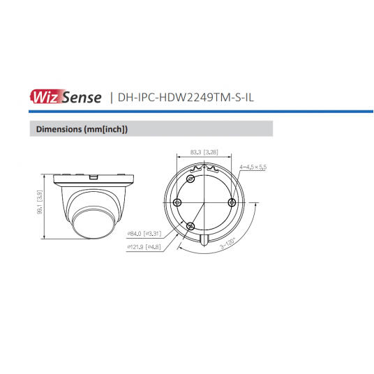 Kamera Smart Dual Light Eyeball WizSense Dahua 2MPix - IPC-HDW2249TM-S-IL-0280B