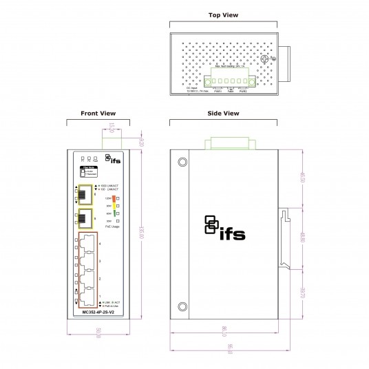 Konwerter przemysłowy Ethernet–SFP Aritech - MC352-4P-2S-V2 -zdjęcie numer 2