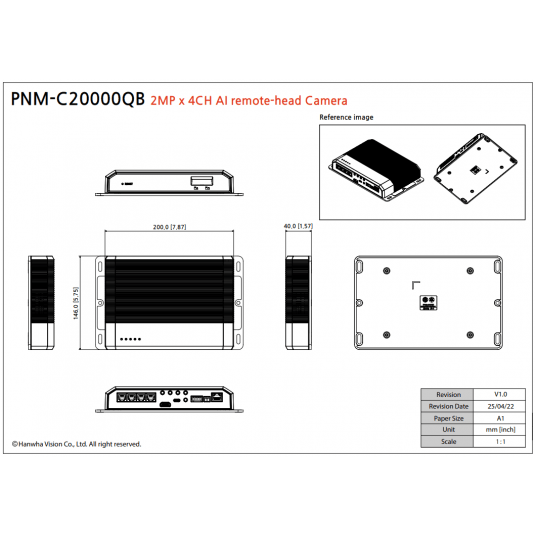 Sieciowa kamera czołowa serii P 4CH x 2MPix/5MPix Hanwha Vision - PNM-C20000QB