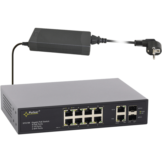 Switch PoE 10-portowy do 8 kamer IP Pulsar - SFG108 -zdjęcie numer 1