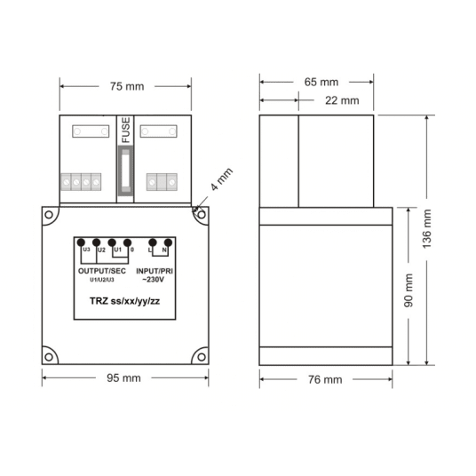 Transformator (TRZ 80VA / 17V / 24V / 30V) PULSAR - AWT8172430 -zdjęcie numer 3