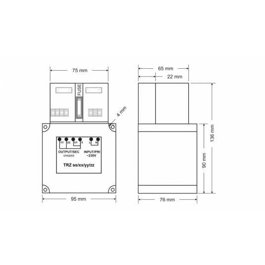 Transformator TRZ80 (80 VA / 16V / 18V / 20V AC) PULSAR - AWT8161820 -zdjęcie numer 3