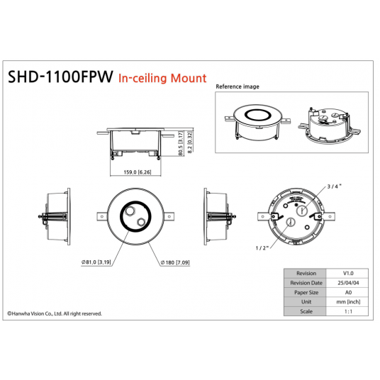 Uchwyt do montażu sufitowego Hanwha Vision - SHD-1100FPW
