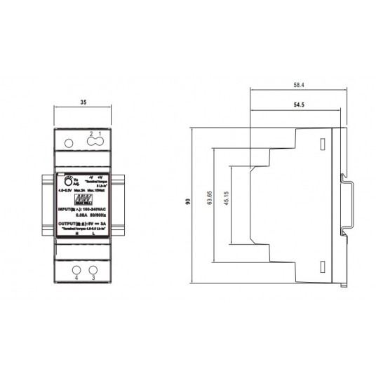 Zasilacz na szynę DIN 12VDC/2A 24W Mean Well - HDR-30-12 -zdjęcie numer 3