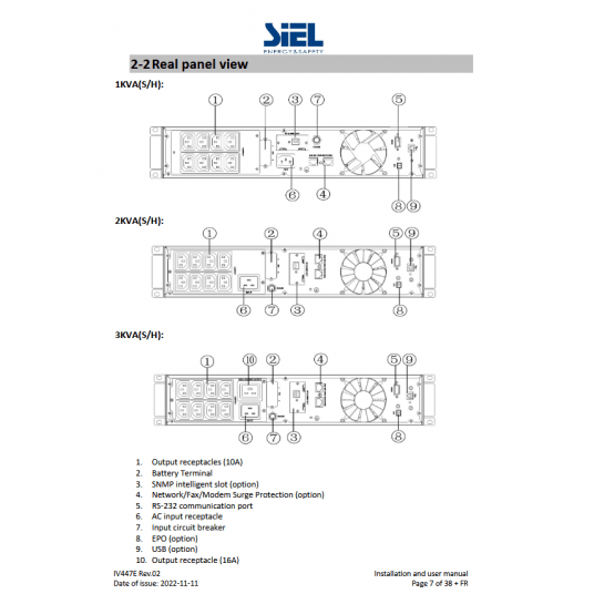 Zasilacz UPS SIEL Green Point 3kVA on-line 1/1-fazowy - UKE1AS0609ACAXX -zdjęcie numer 2